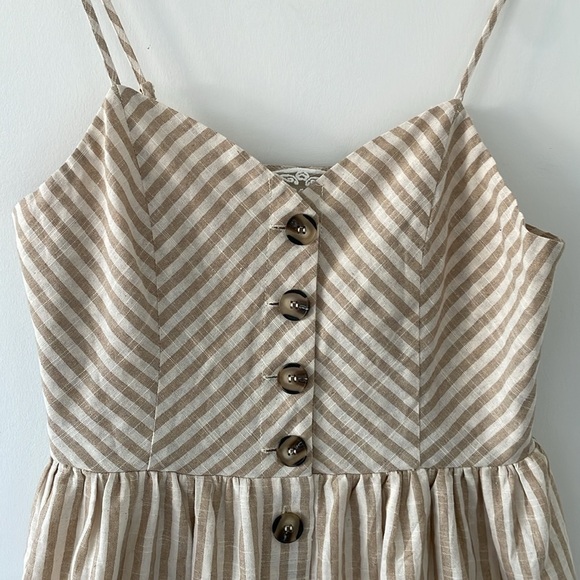 Pink Martini The Selena midi Dress in Beige stripes spaghetti straps size L - Picture 5 of 12